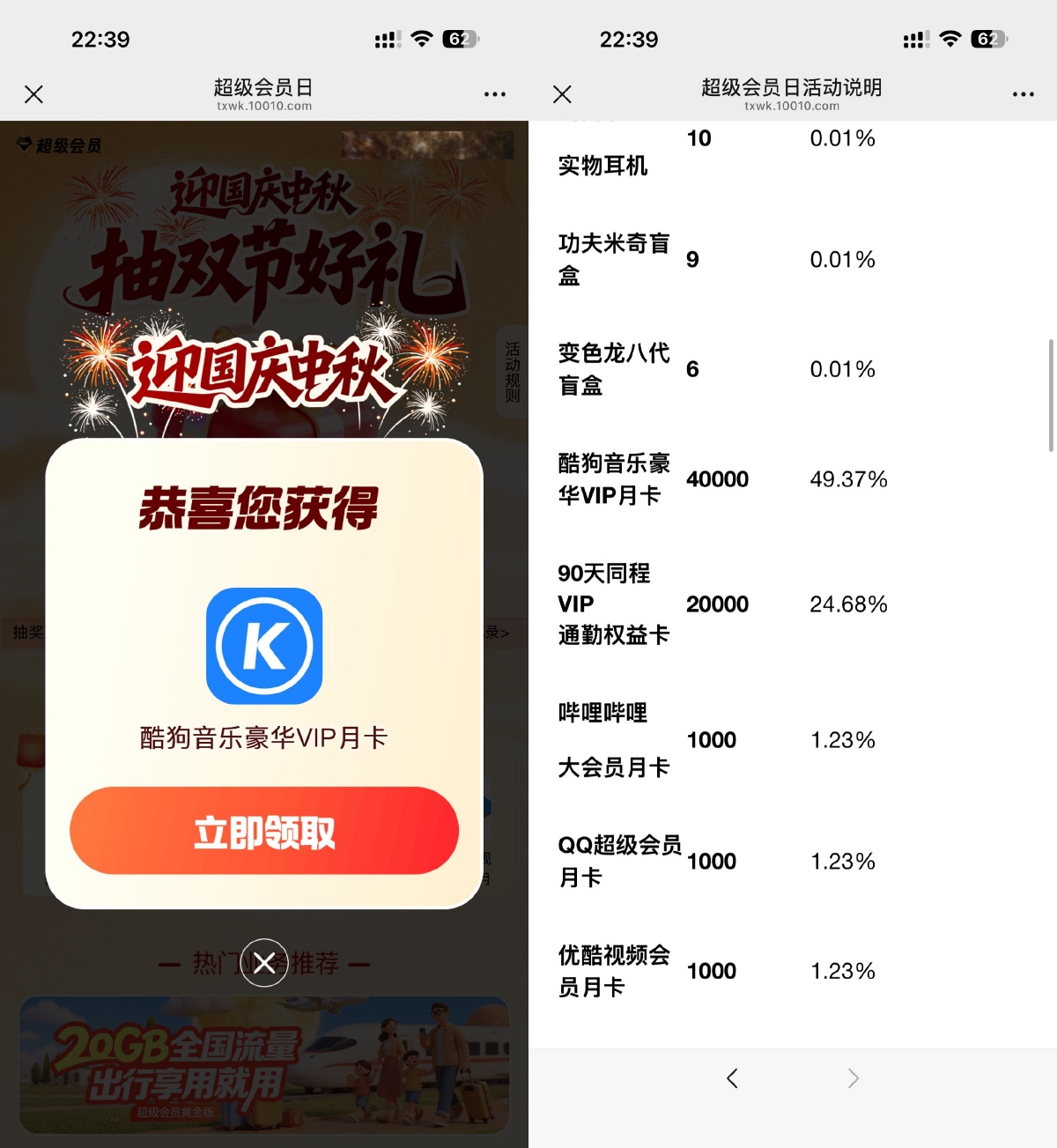 联通王卡抽奖得实物或会员权益